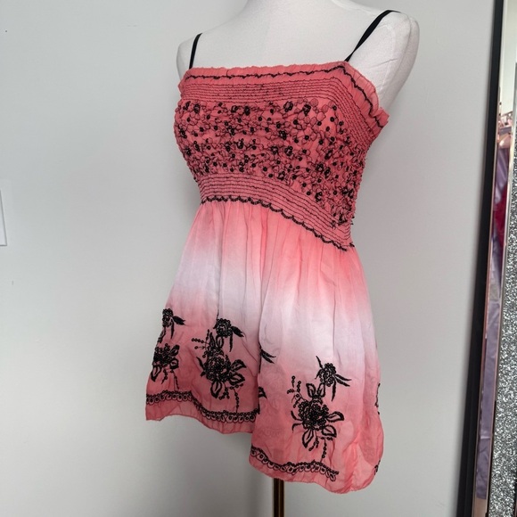 Y2K Pink and Black Embroidered Top Fairycore embroidered beaded sequins L/XL - Picture 3 of 6